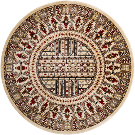 Beige 7' 10 x 7' 10 Tekke Round Area Rug Classic Traditional Vintage Design Carpet for Living Rooms, Dining, Bedrooms, Office Space for Sale at Rug Engine