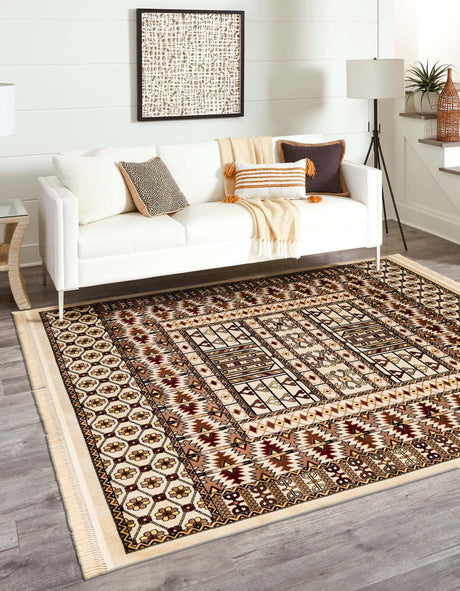 Beige 10' x 10' Tekke Square Area Rug Classic Traditional Vintage Design Carpet for Living Rooms, Dining, Bedrooms, Office Space for Sale at Rug Engine