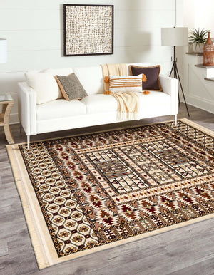 Beige 6' 1 x 6' 1 Tekke Square Area Rug Classic Traditional Vintage Design Carpet for Living Rooms, Dining, Bedrooms, Office Space for Sale at Rug Engine