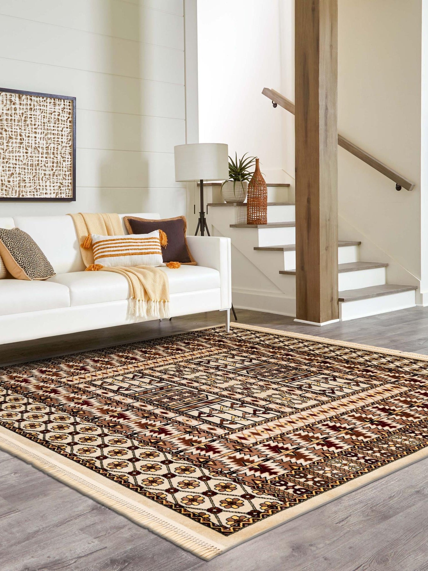Beige 7' 10 x 7' 10 Tekke Square Area Rug Classic Traditional Vintage Design Carpet for Living Rooms, Dining, Bedrooms, Office Space for Sale at Rug Engine