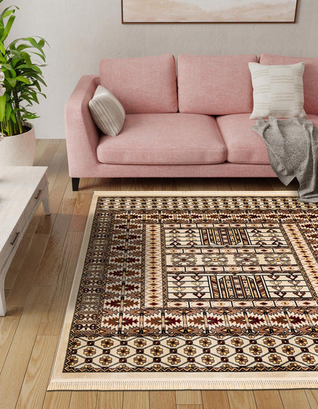 Beige 10' x 10' Tekke Square Area Rug Classic Traditional Vintage Design Carpet for Living Rooms, Dining, Bedrooms, Office Space for Sale at Rug Engine