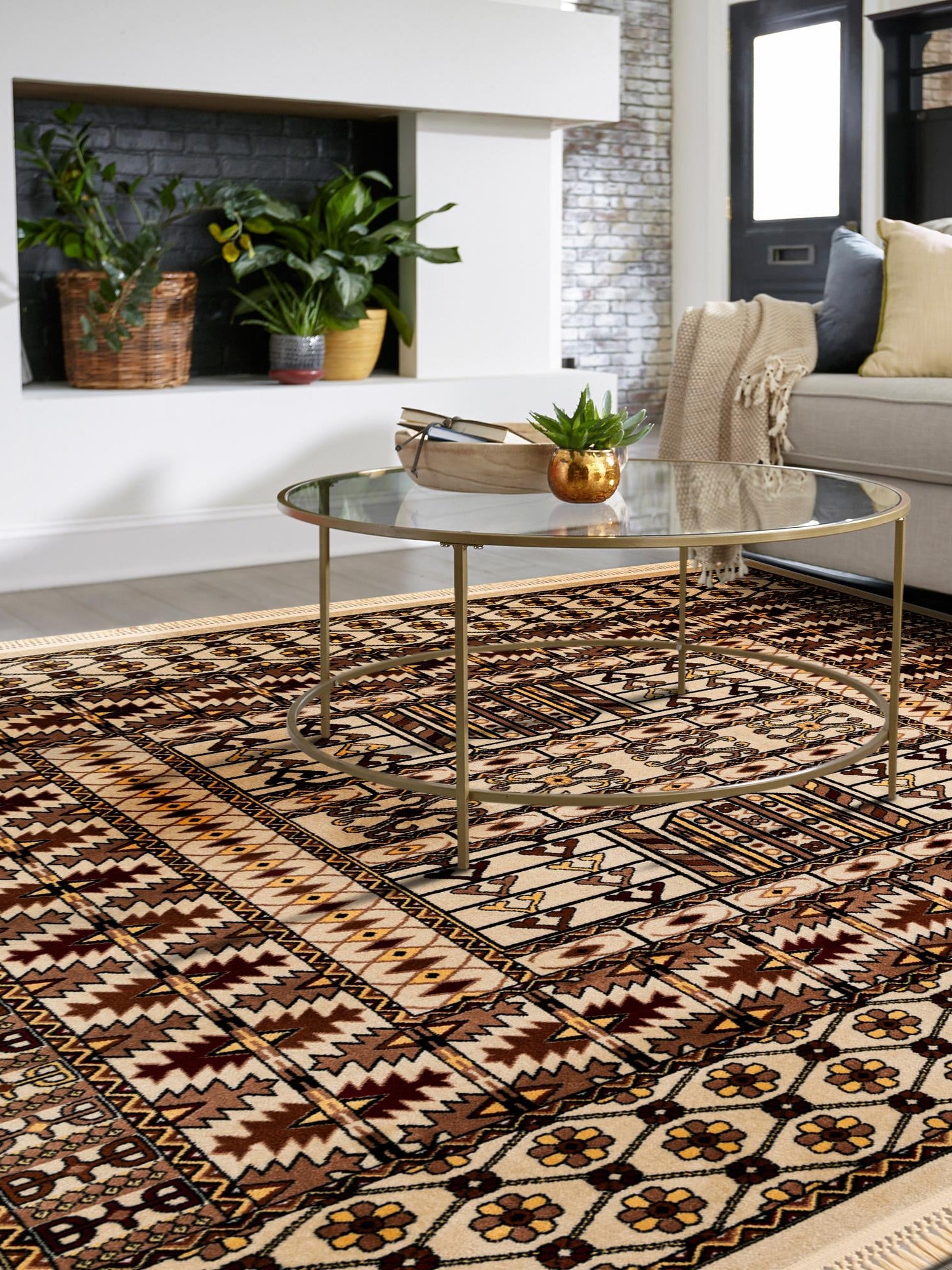 Beige 6' 1 x 6' 1 Tekke Square Area Rug Classic Traditional Vintage Design Carpet for Living Rooms, Dining, Bedrooms, Office Space for Sale at Rug Engine
