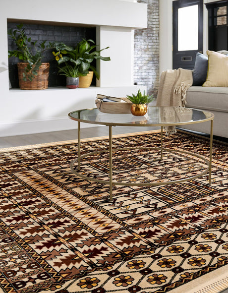Beige 6' 1 x 6' 1 Tekke Square Area Rug Classic Traditional Vintage Design Carpet for Living Rooms, Dining, Bedrooms, Office Space for Sale at Rug Engine