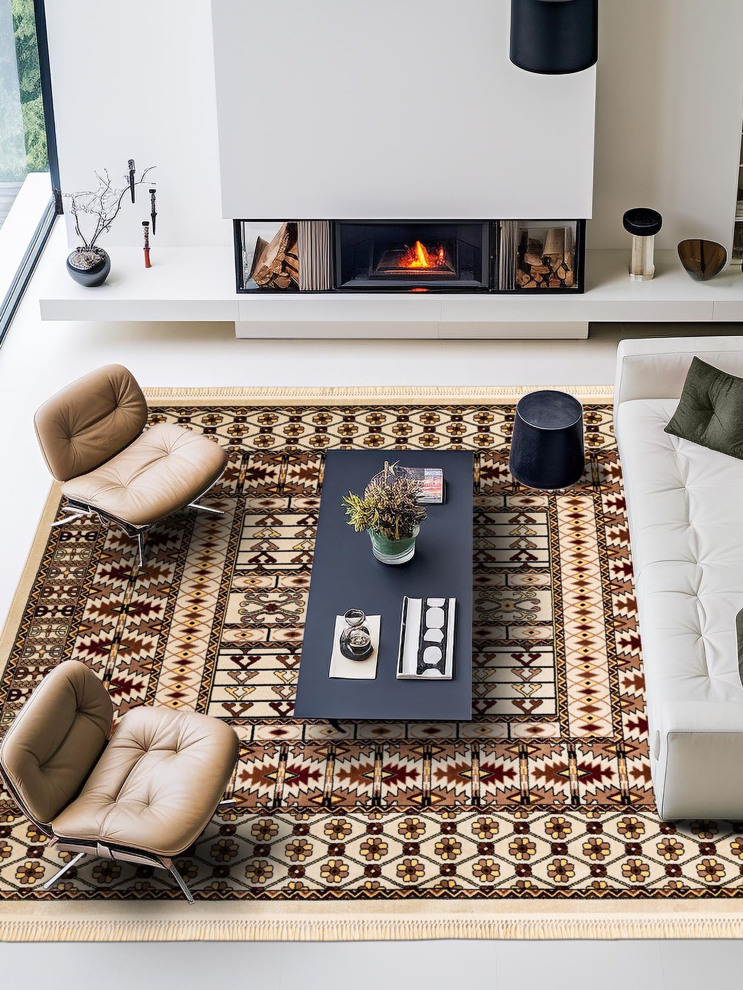 Beige 7' 10 x 7' 10 Tekke Square Area Rug Classic Traditional Vintage Design Carpet for Living Rooms, Dining, Bedrooms, Office Space for Sale at Rug Engine
