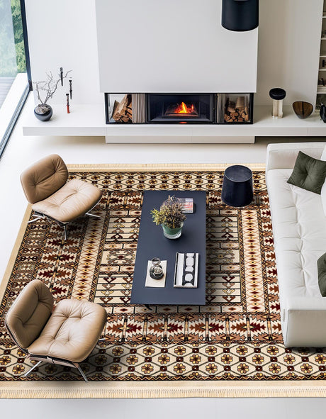 Beige 7' 10 x 7' 10 Tekke Square Area Rug Classic Traditional Vintage Design Carpet for Living Rooms, Dining, Bedrooms, Office Space for Sale at Rug Engine
