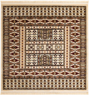 Beige 7' 10 x 7' 10 Tekke Square Area Rug Classic Traditional Vintage Design Carpet for Living Rooms, Dining, Bedrooms, Office Space for Sale at Rug Engine