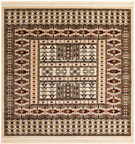Beige 7' 10 x 7' 10 Tekke Square Area Rug Classic Traditional Vintage Design Carpet for Living Rooms, Dining, Bedrooms, Office Space for Sale at Rug Engine
