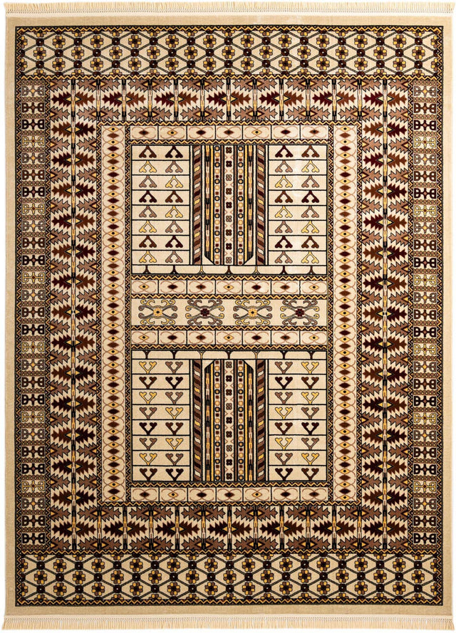 Beige 9' x 12' Tekke Rectangle Area Rug Classic Traditional Vintage Design Carpet for Living Rooms, Dining, Bedrooms, Office Space for Sale at Rug Engine