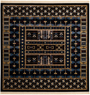 Black 10' x 10' Tekke Square Area Rug Classic Traditional Vintage Design Carpet for Living Rooms, Dining, Bedrooms, Office Space for Sale at Rug Engine