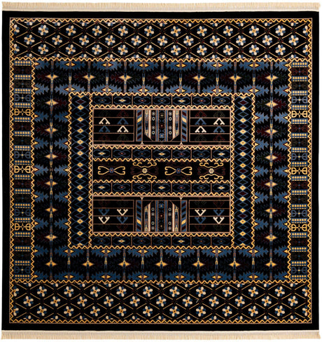 Black 10' x 10' Tekke Square Area Rug Classic Traditional Vintage Design Carpet for Living Rooms, Dining, Bedrooms, Office Space for Sale at Rug Engine