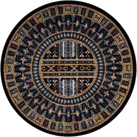 Black 5' 3 x 5' 3 Tekke Round Area Rug Classic Traditional Vintage Design Carpet for Living Rooms, Dining, Bedrooms, Office Space for Sale at Rug Engine