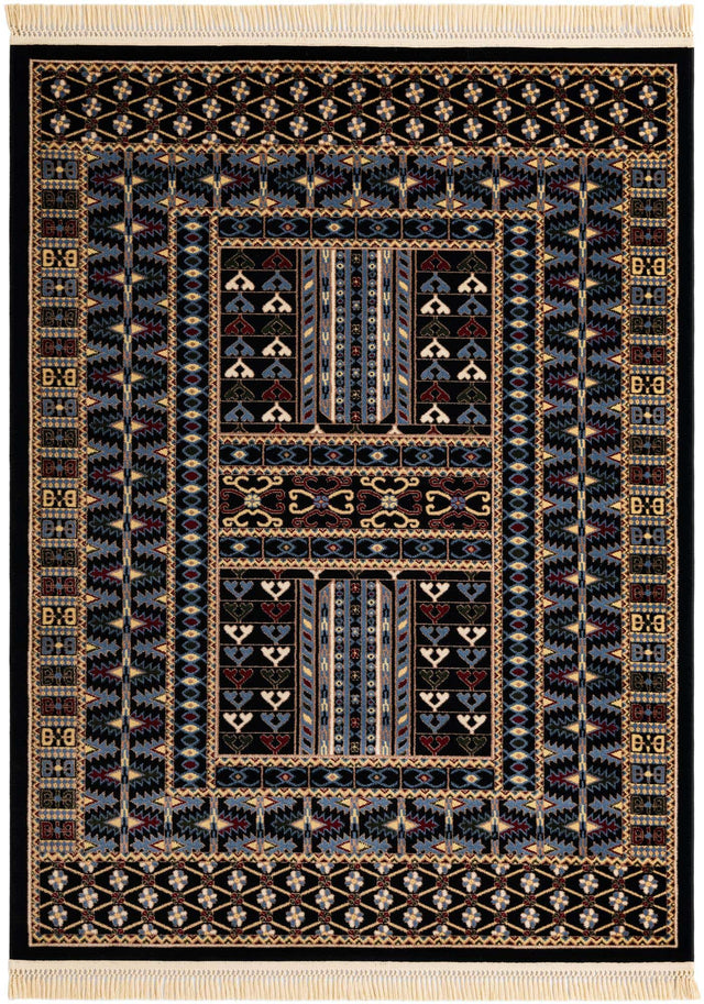 Black 5' 3 x 7' 1 Tekke Rectangle Area Rug Classic Traditional Vintage Design Carpet for Living Rooms, Dining, Bedrooms, Office Space for Sale at Rug Engine