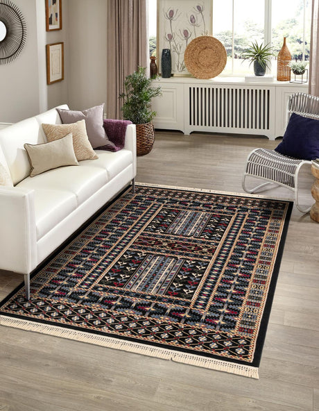 Black 7' 1 x 10' Tekke Rectangle Area Rug Classic Traditional Vintage Design Carpet for Living Rooms, Dining, Bedrooms, Office Space for Sale at Rug Engine