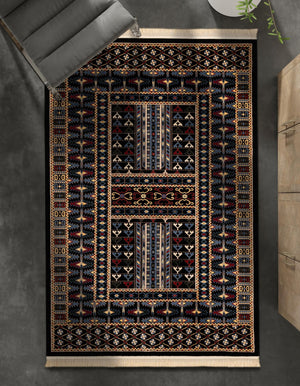 Black 7' 10 x 10' Tekke Rectangle Area Rug Classic Traditional Vintage Design Carpet for Living Rooms, Dining, Bedrooms, Office Space for Sale at Rug Engine