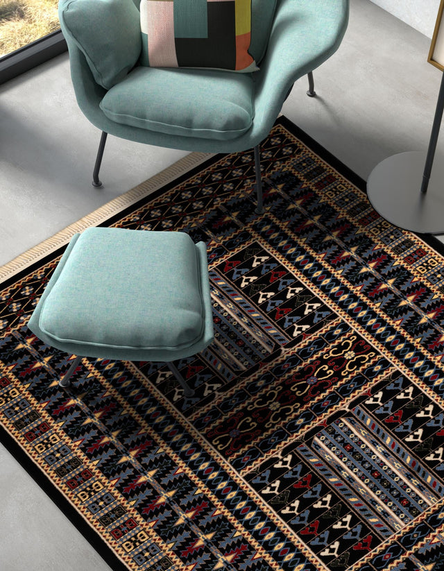 Black 5' 3 x 7' 1 Tekke Rectangle Area Rug Classic Traditional Vintage Design Carpet for Living Rooms, Dining, Bedrooms, Office Space for Sale at Rug Engine