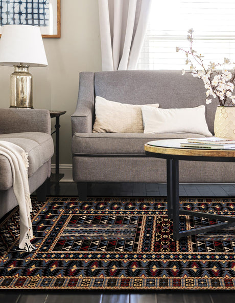 Black 7' 1 x 10' Tekke Rectangle Area Rug Classic Traditional Vintage Design Carpet for Living Rooms, Dining, Bedrooms, Office Space for Sale at Rug Engine