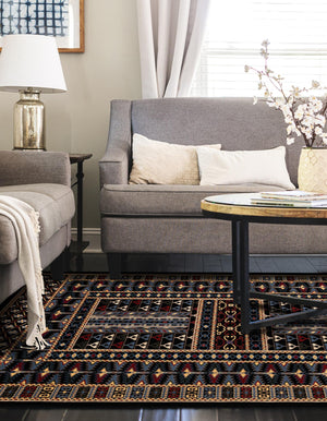 Black 6' 1 x 9' Tekke Rectangle Area Rug Classic Traditional Vintage Design Carpet for Living Rooms, Dining, Bedrooms, Office Space for Sale at Rug Engine