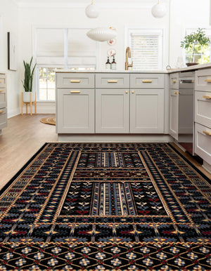 Black 7' 10 x 10' Tekke Rectangle Area Rug Classic Traditional Vintage Design Carpet for Living Rooms, Dining, Bedrooms, Office Space for Sale at Rug Engine