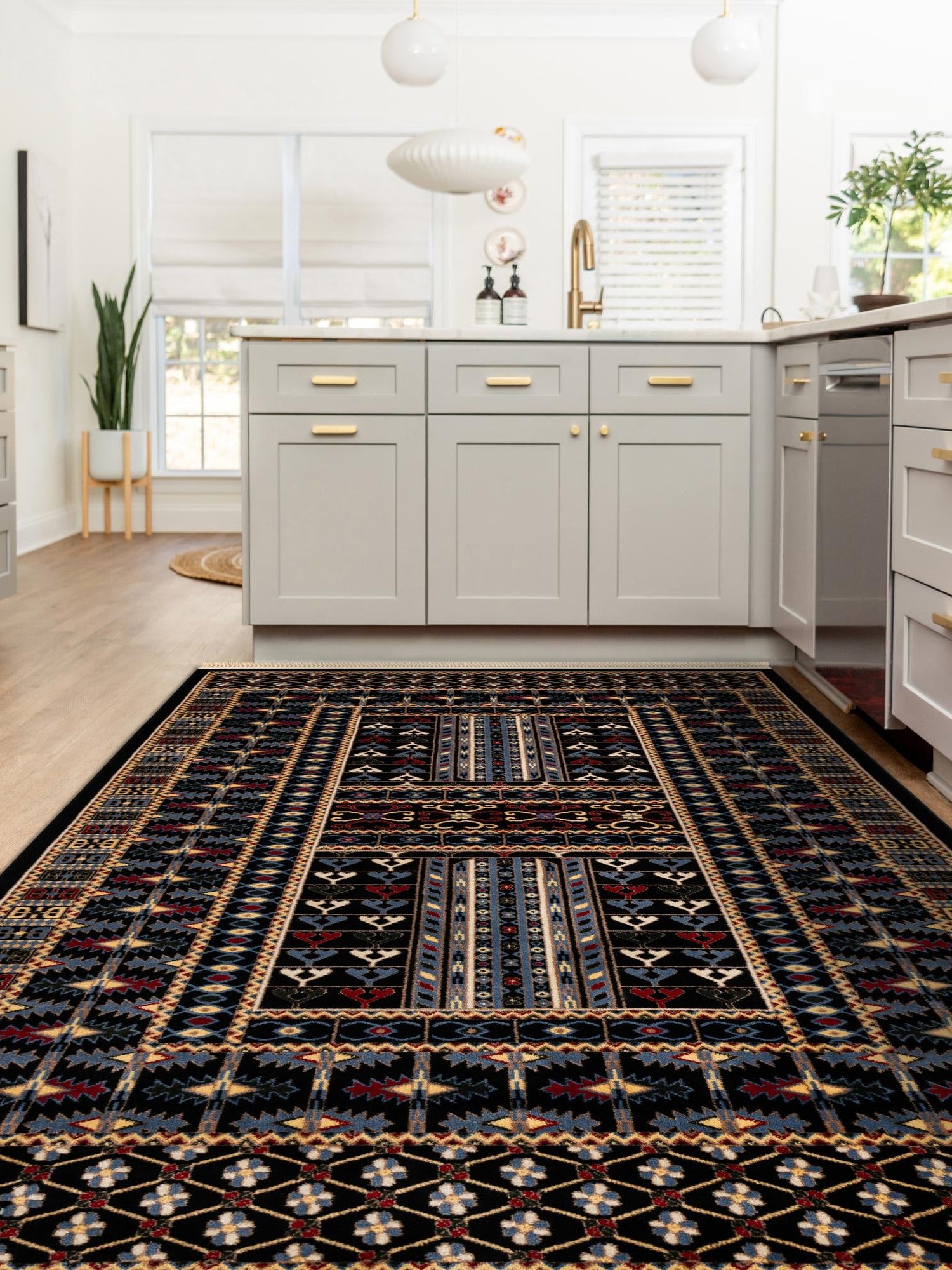 Black 9' x 12' Tekke Rectangle Area Rug Classic Traditional Vintage Design Carpet for Living Rooms, Dining, Bedrooms, Office Space for Sale at Rug Engine