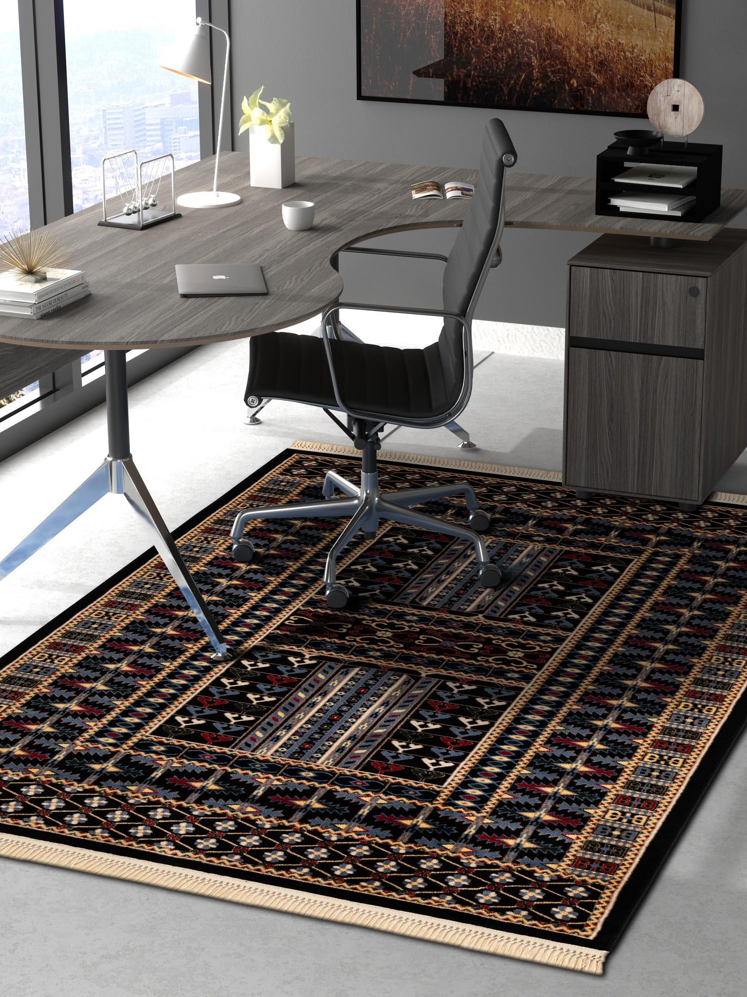 Black 5' 3 x 7' 1 Tekke Rectangle Area Rug Classic Traditional Vintage Design Carpet for Living Rooms, Dining, Bedrooms, Office Space for Sale at Rug Engine
