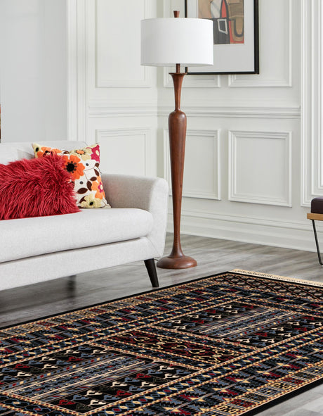 Black 5' 3 x 8' Tekke Rectangle Area Rug Classic Traditional Vintage Design Carpet for Living Rooms, Dining, Bedrooms, Office Space for Sale at Rug Engine