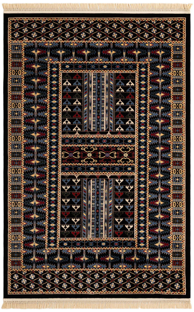 Black 5' 3 x 8' Tekke Rectangle Area Rug Classic Traditional Vintage Design Carpet for Living Rooms, Dining, Bedrooms, Office Space for Sale at Rug Engine