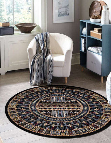 Black 10' x 10' Tekke Round Area Rug Classic Traditional Vintage Design Carpet for Living Rooms, Dining, Bedrooms, Office Space for Sale at Rug Engine