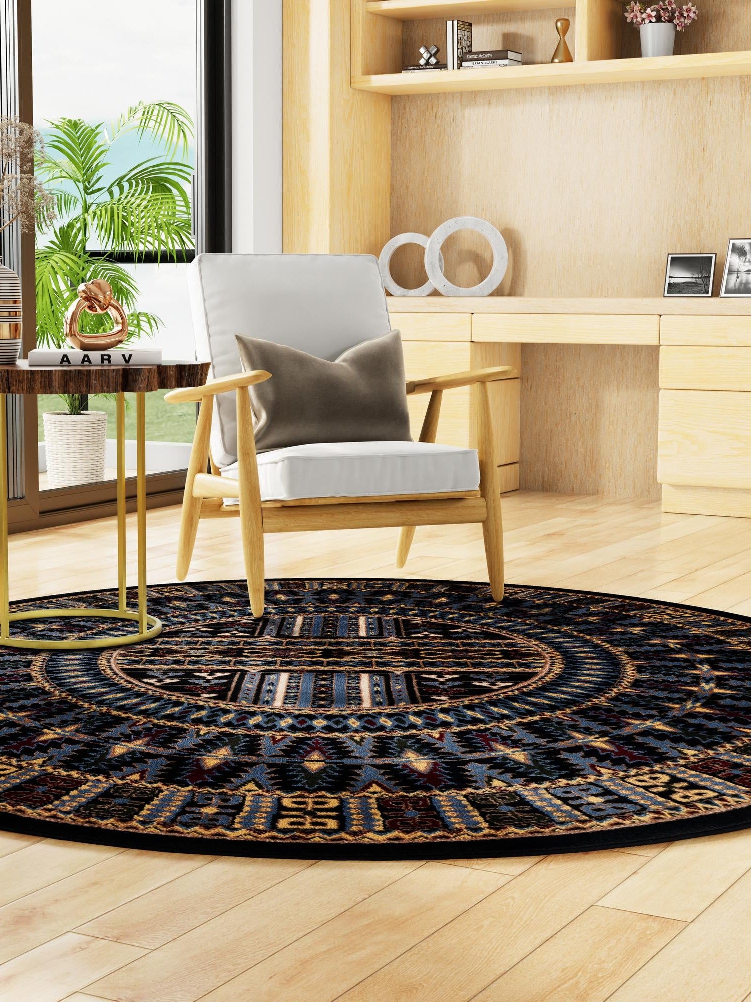Black 5' 3 x 5' 3 Tekke Round Area Rug Classic Traditional Vintage Design Carpet for Living Rooms, Dining, Bedrooms, Office Space for Sale at Rug Engine