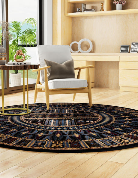 Black 10' x 10' Tekke Round Area Rug Classic Traditional Vintage Design Carpet for Living Rooms, Dining, Bedrooms, Office Space for Sale at Rug Engine