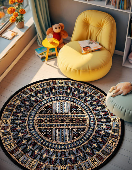 Black 10' x 10' Tekke Round Area Rug Classic Traditional Vintage Design Carpet for Living Rooms, Dining, Bedrooms, Office Space for Sale at Rug Engine