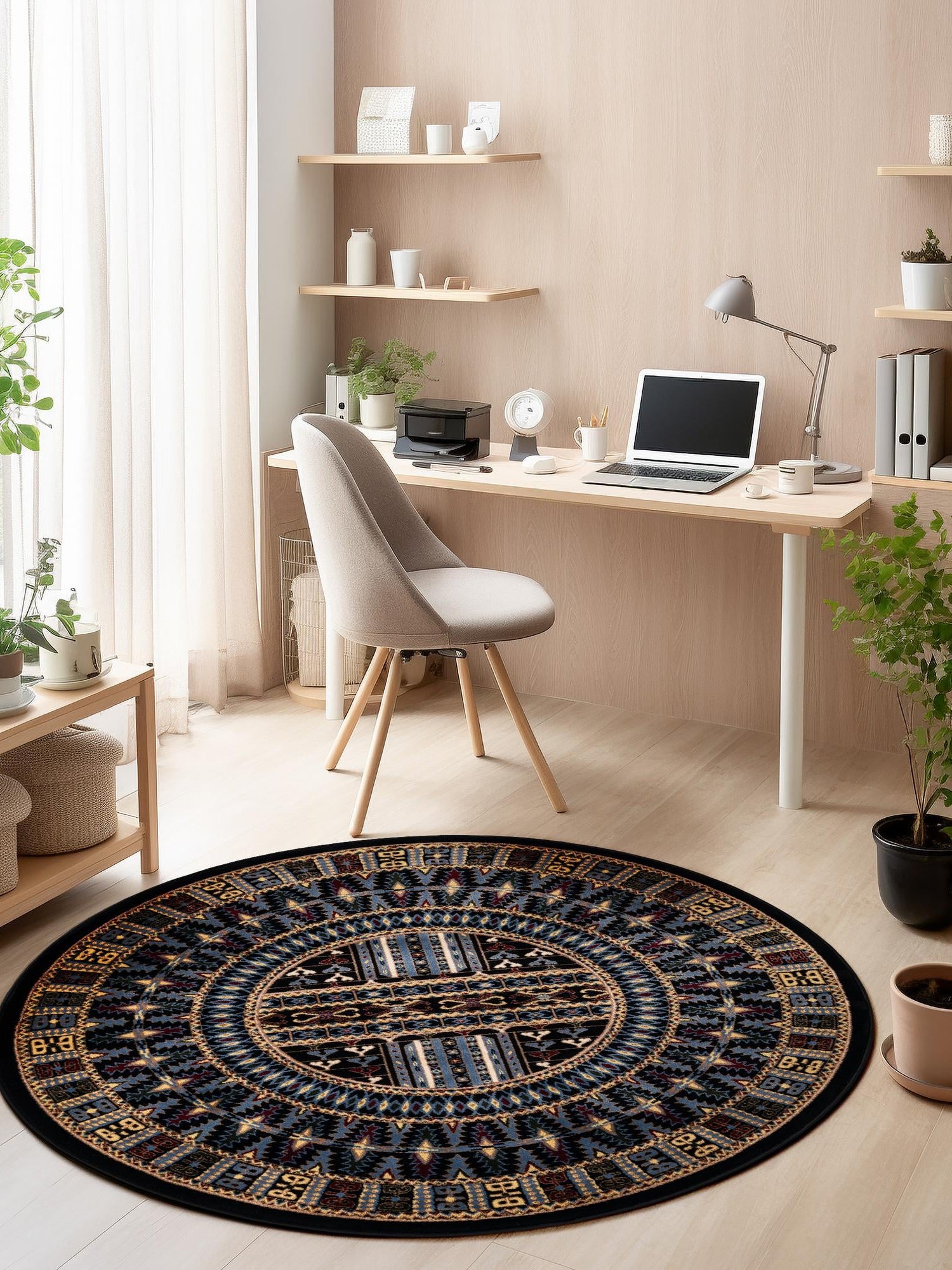 Black 5' 3 x 5' 3 Tekke Round Area Rug Classic Traditional Vintage Design Carpet for Living Rooms, Dining, Bedrooms, Office Space for Sale at Rug Engine