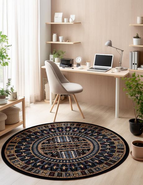 Black 10' x 10' Tekke Round Area Rug Classic Traditional Vintage Design Carpet for Living Rooms, Dining, Bedrooms, Office Space for Sale at Rug Engine