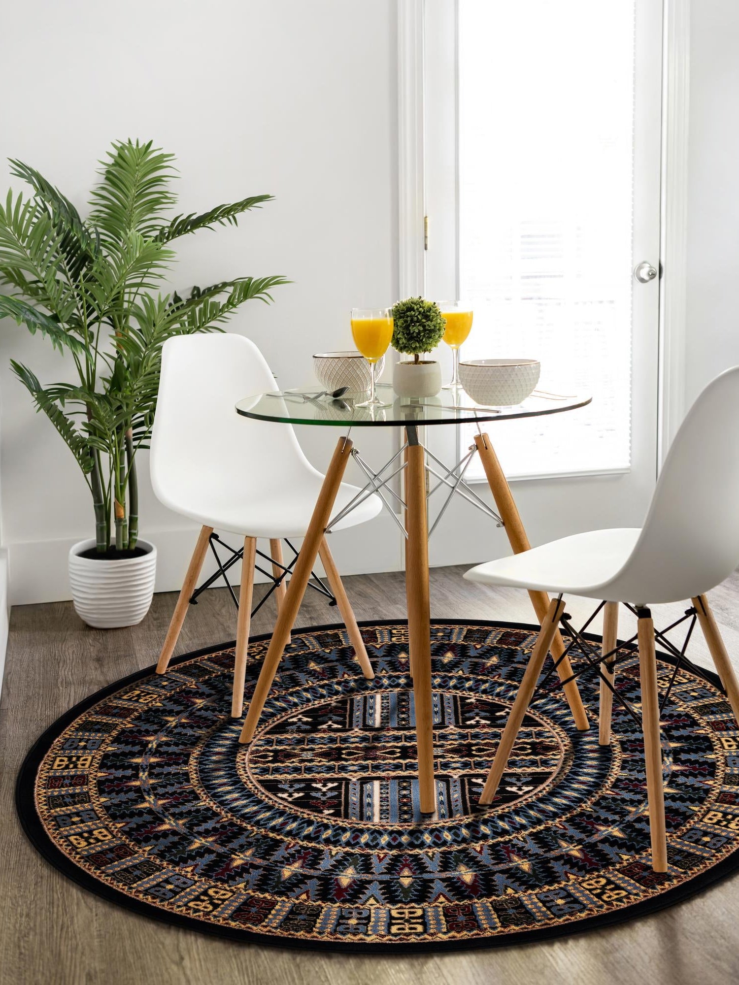 Black 6' 1 x 6' 1 Tekke Round Area Rug Classic Traditional Vintage Design Carpet for Living Rooms, Dining, Bedrooms, Office Space for Sale at Rug Engine