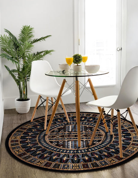 Black 10' x 10' Tekke Round Area Rug Classic Traditional Vintage Design Carpet for Living Rooms, Dining, Bedrooms, Office Space for Sale at Rug Engine