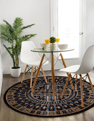 Black 3' 1 x 3' 1 Tekke Round Area Rug Classic Traditional Vintage Design Carpet for Living Rooms, Dining, Bedrooms, Office Space for Sale at Rug Engine