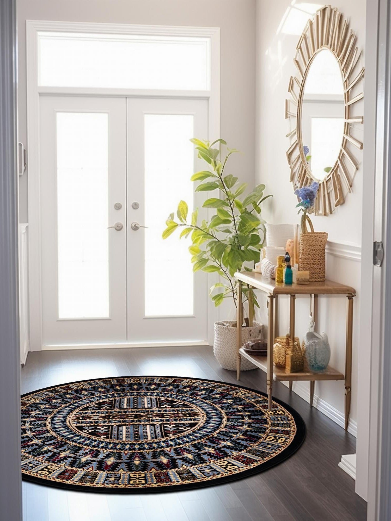 Black 10' x 10' Tekke Round Area Rug Classic Traditional Vintage Design Carpet for Living Rooms, Dining, Bedrooms, Office Space for Sale at Rug Engine
