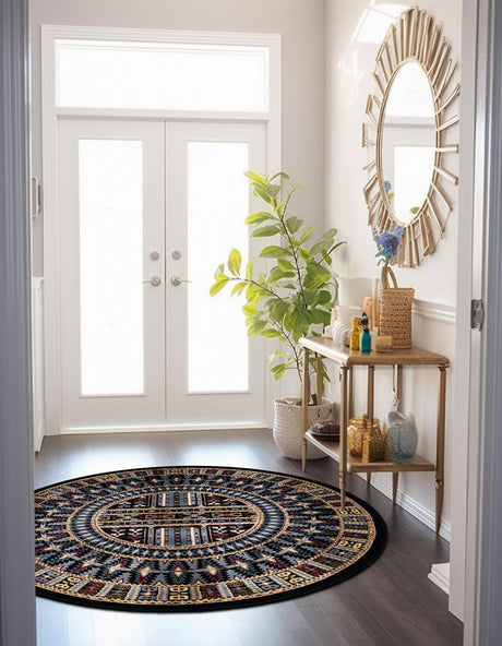 Black 10' x 10' Tekke Round Area Rug Classic Traditional Vintage Design Carpet for Living Rooms, Dining, Bedrooms, Office Space for Sale at Rug Engine