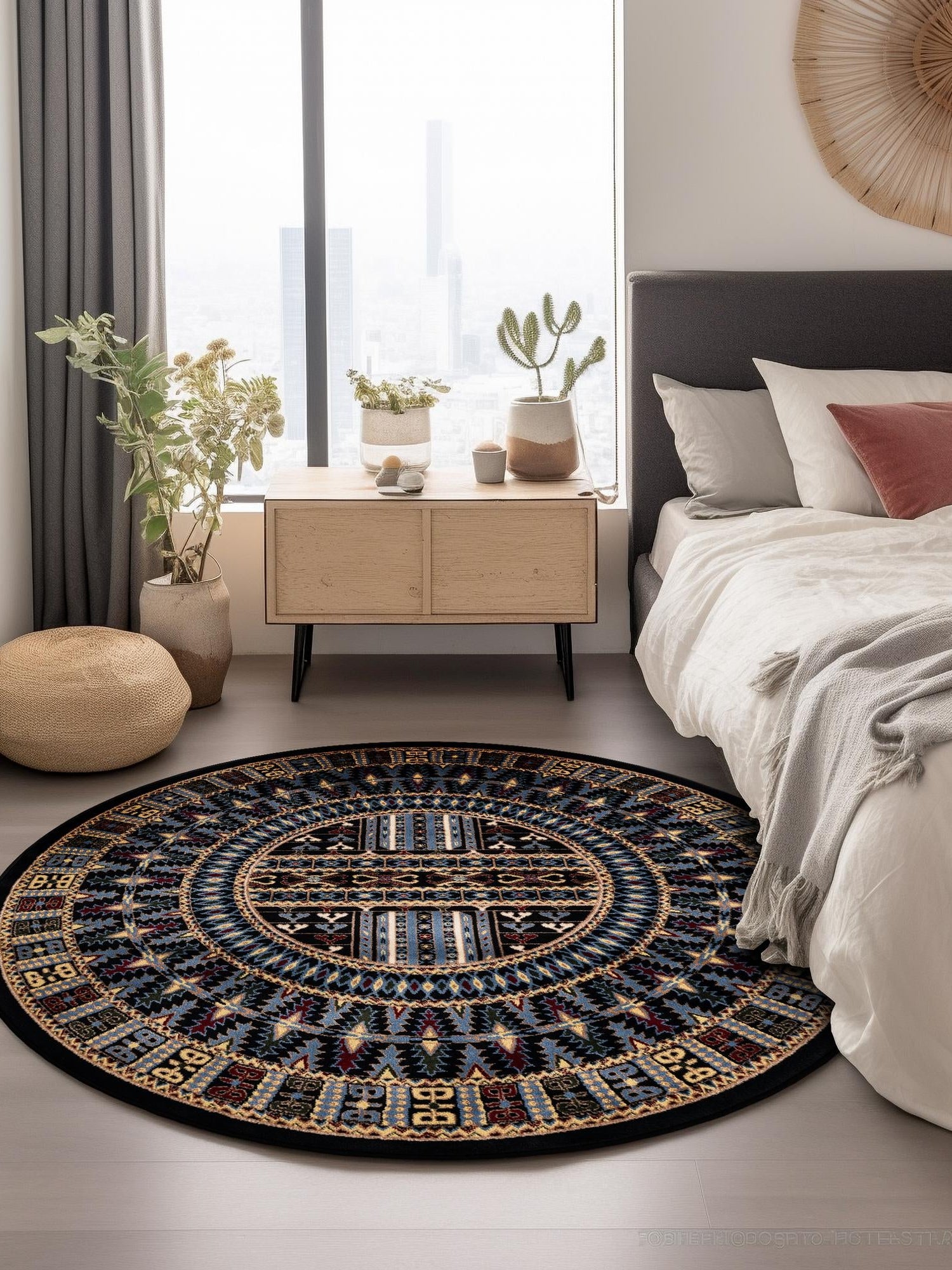 Black 5' 3 x 5' 3 Tekke Round Area Rug Classic Traditional Vintage Design Carpet for Living Rooms, Dining, Bedrooms, Office Space for Sale at Rug Engine
