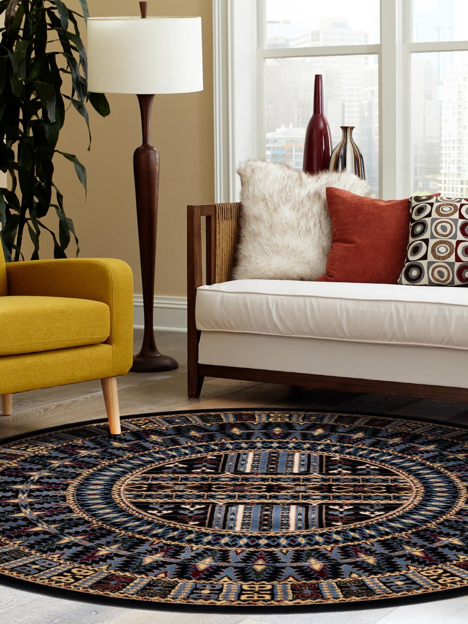 Black 3' 1 x 3' 1 Tekke Round Area Rug Classic Traditional Vintage Design Carpet for Living Rooms, Dining, Bedrooms, Office Space for Sale at Rug Engine