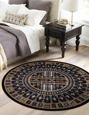 Black 5' 3 x 5' 3 Tekke Round Area Rug Classic Traditional Vintage Design Carpet for Living Rooms, Dining, Bedrooms, Office Space for Sale at Rug Engine