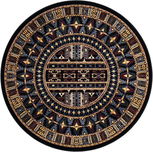 Black 6' 1 x 6' 1 Tekke Round Area Rug Classic Traditional Vintage Design Carpet for Living Rooms, Dining, Bedrooms, Office Space for Sale at Rug Engine