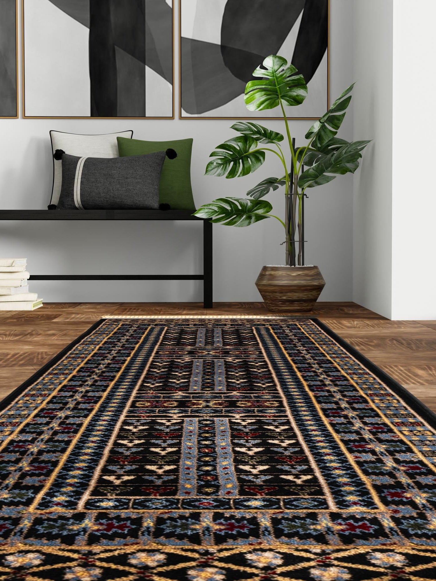 Black 2' x 6' 1 Tekke Runner Area Rug Classic Traditional Vintage Design Carpet for Living Rooms, Dining, Bedrooms, Office Space for Sale at Rug Engine