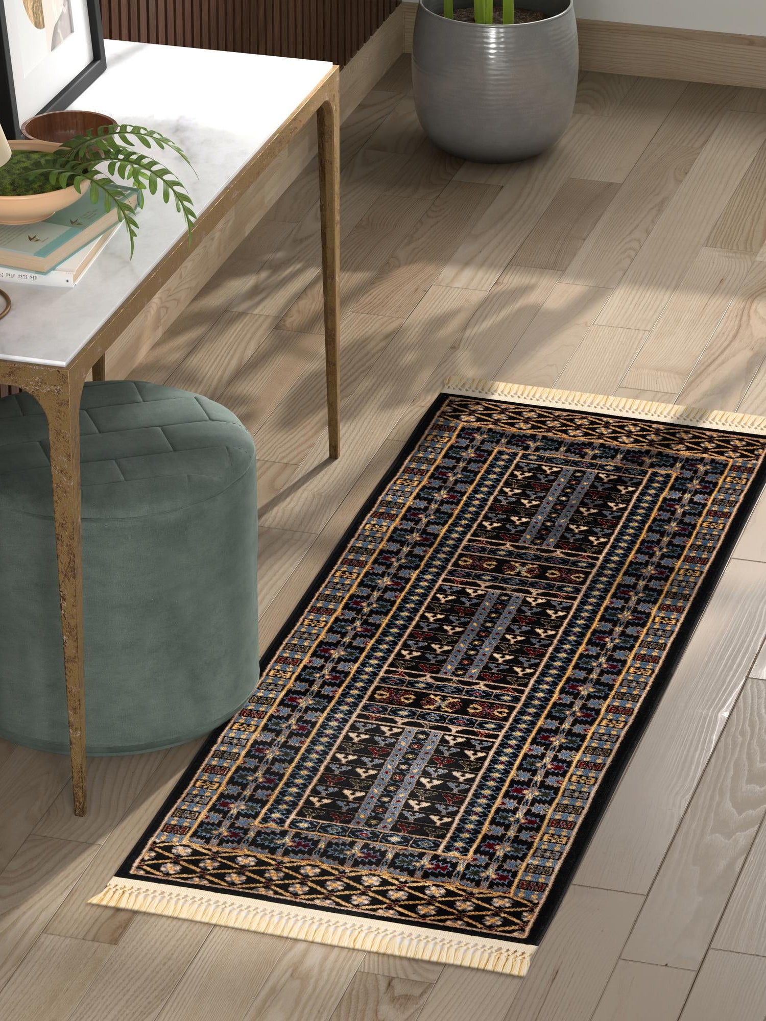 Black 2' 7 x 12' Tekke Runner Area Rug Classic Traditional Vintage Design Carpet for Living Rooms, Dining, Bedrooms, Office Space for Sale at Rug Engine