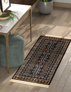 Black 2' 7 x 12' Tekke Runner Area Rug Classic Traditional Vintage Design Carpet for Living Rooms, Dining, Bedrooms, Office Space for Sale at Rug Engine