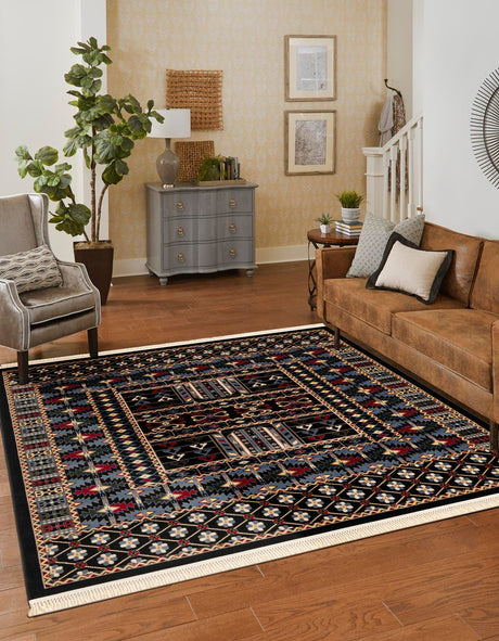 Black 6' 1 x 6' 1 Tekke Square Area Rug Classic Traditional Vintage Design Carpet for Living Rooms, Dining, Bedrooms, Office Space for Sale at Rug Engine