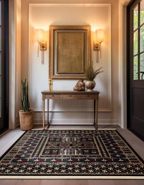Black 7' 10 x 7' 10 Tekke Square Area Rug Classic Traditional Vintage Design Carpet for Living Rooms, Dining, Bedrooms, Office Space for Sale at Rug Engine