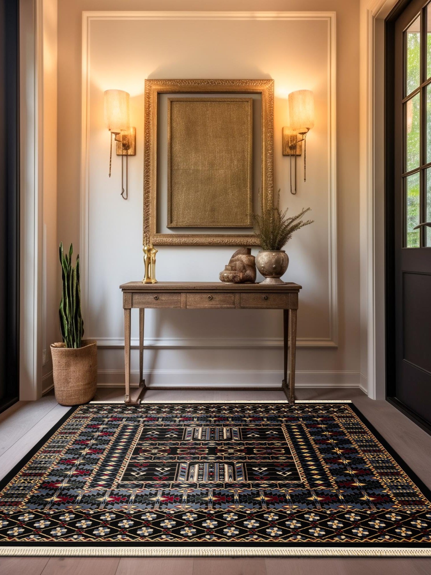 Black 6' 1 x 6' 1 Tekke Square Area Rug Classic Traditional Vintage Design Carpet for Living Rooms, Dining, Bedrooms, Office Space for Sale at Rug Engine