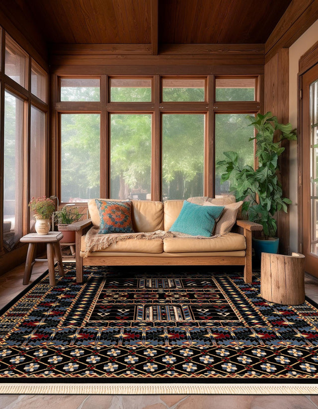 Black 7' 10 x 7' 10 Tekke Square Area Rug Classic Traditional Vintage Design Carpet for Living Rooms, Dining, Bedrooms, Office Space for Sale at Rug Engine