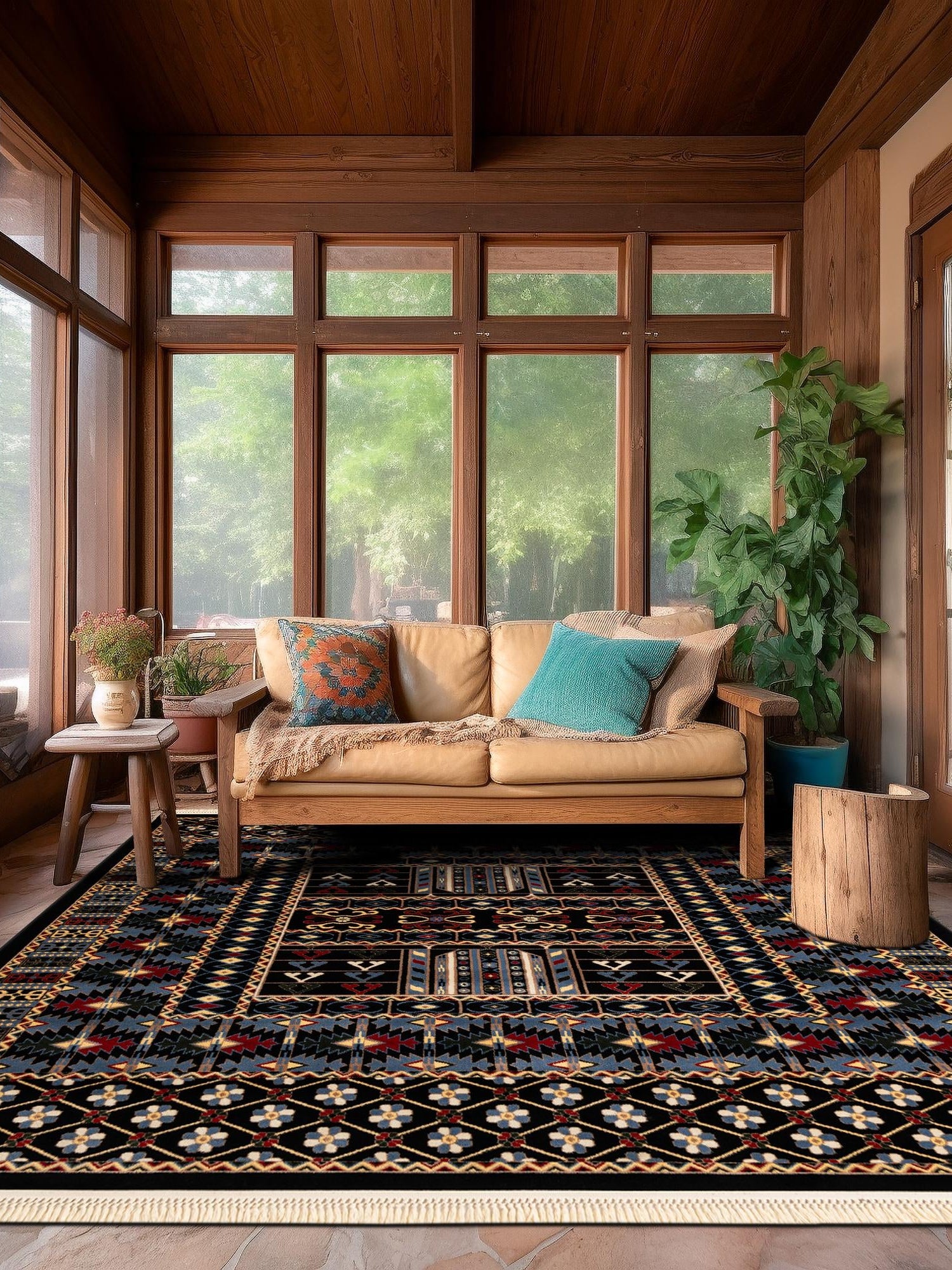 Black 6' 1 x 6' 1 Tekke Square Area Rug Classic Traditional Vintage Design Carpet for Living Rooms, Dining, Bedrooms, Office Space for Sale at Rug Engine