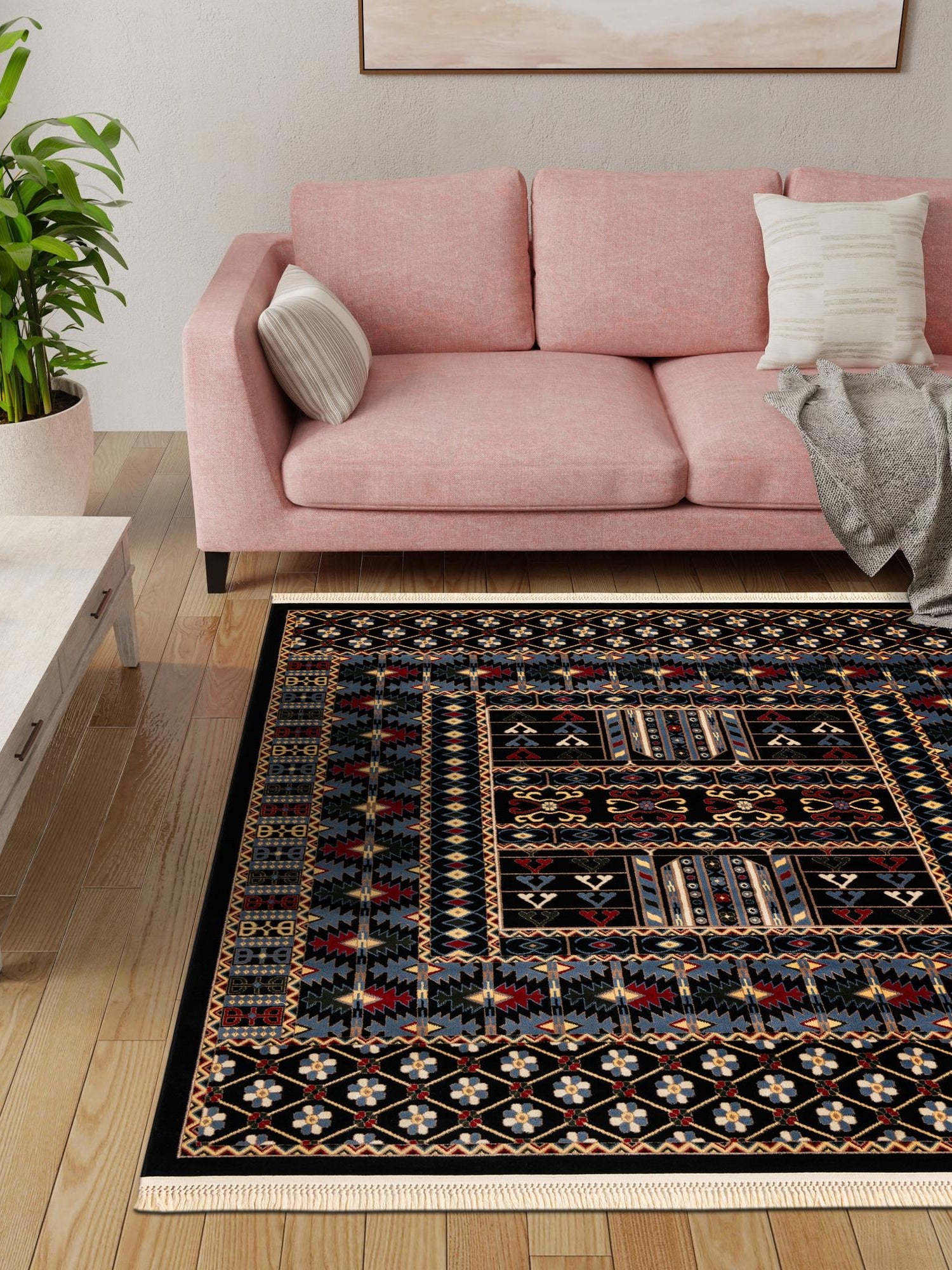 Black 10' x 10' Tekke Square Area Rug Classic Traditional Vintage Design Carpet for Living Rooms, Dining, Bedrooms, Office Space for Sale at Rug Engine